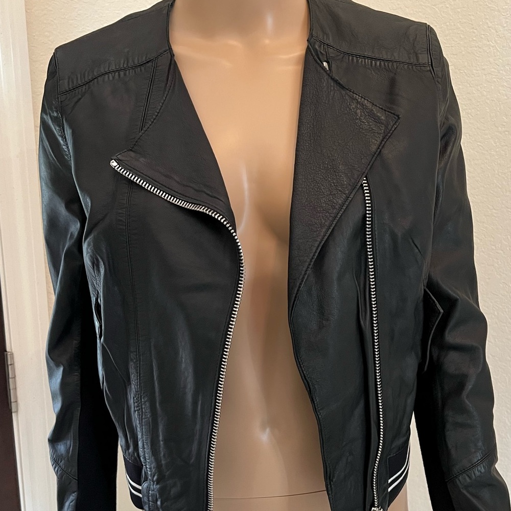 IKKS Lambskin Leather Crop Jacket NWT